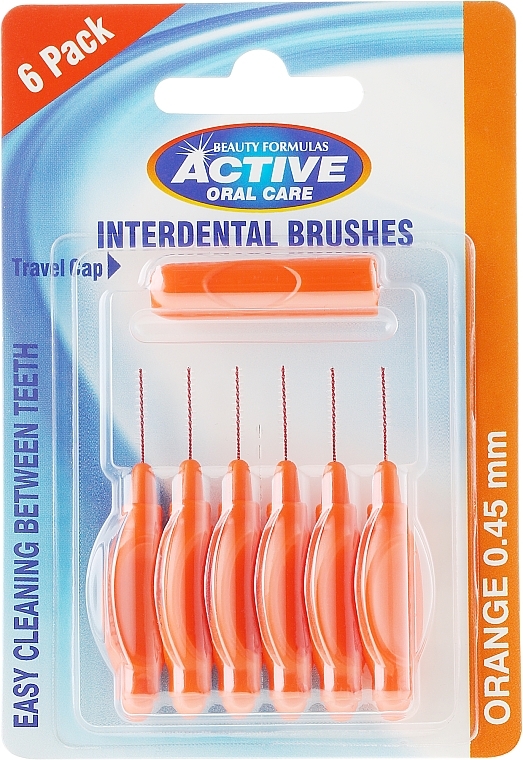 Interdental Brush, 0,45 mm, orange - Beauty Formulas Active Oral Care Interdental Brushes — photo N1