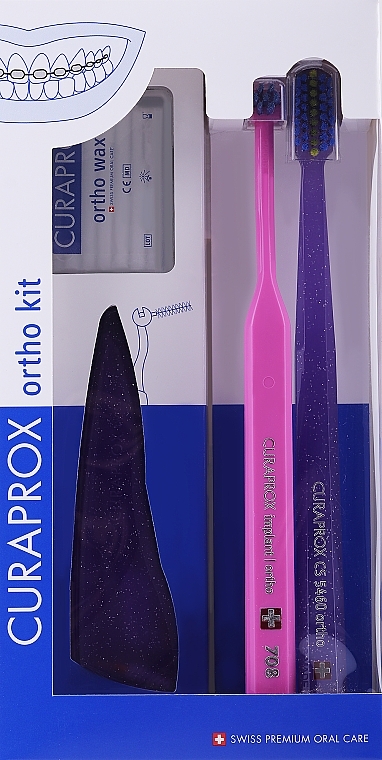 Set, option 41 (purple, pink, purple) - Curaprox Ortho Kit (brush/1pcs + brushes 07,14,18/3pcs + UHS/1pcs + orthod/wax/1pcs + box) — photo N4