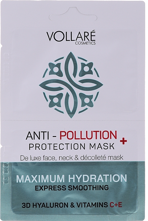 Face Mask "Moisturizing Hyaluronic Acid + Vitamins C & E" - Vollare Anti-Pollution Protection Mask — photo N3