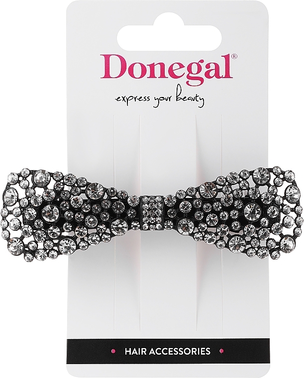 Hair Clip, FA-5754, black with silver rhinestones - Donegal — photo N1