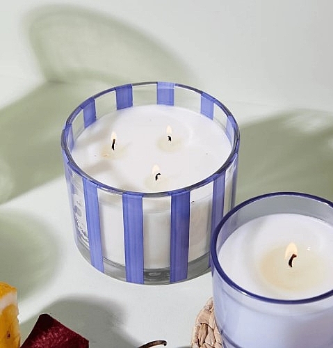 Scented Candle in Glass, 3 wicks - Paddywax Al Fresco Striped Glass Candle Rosemary & Sea Salt — photo N4