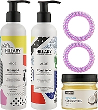 Fragrances, Perfumes, Cosmetics Dry & Damaged Hair Set - Hillary Aloe healthy hair + cocos (cond/250ml + shamp/250ml + Oil/100ml + hair rings)