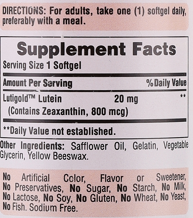 Supplement 'Lutein 20 mg' - Puritan's Pride Lutein 20mg with Zeaxanthin — photo N3