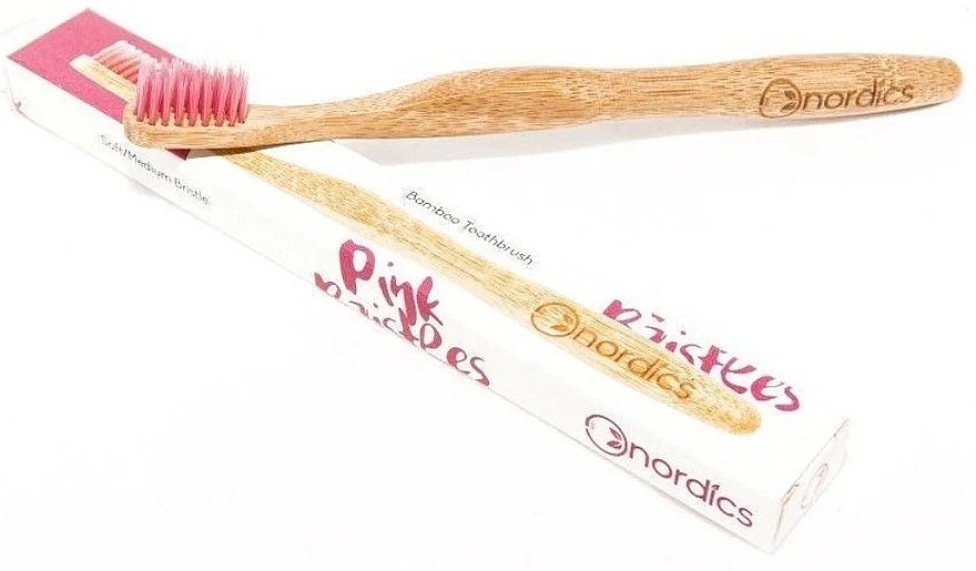 Bamboo Toothbrush, medium, pink bristles - Nordics Bamboo Toothbrush Pink Bristles — photo N2