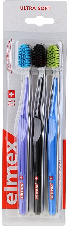 Extra Soft Toothbrushes, purple+black+dark blue - Elmex Swiss Made — photo N1