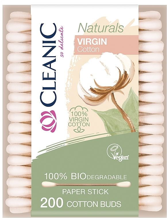 Cotton Pads, 200 pcs - Cleanic Naturals Virgin Cotton Buds — photo N1