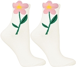 Women Socks with Flower CSL200-923, milky - Moraj — photo N1