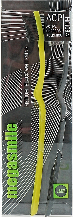 Black Whitening Toothbrush, yellow + black - Megasmile Medium Whiteninng Toothbrush — photo N1