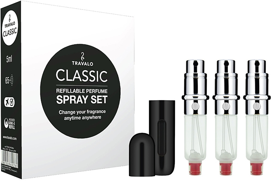 Perfumery Atomizer Set - Travalo Classic HD Black Set (atomiser/3x5ml + case) — photo N1