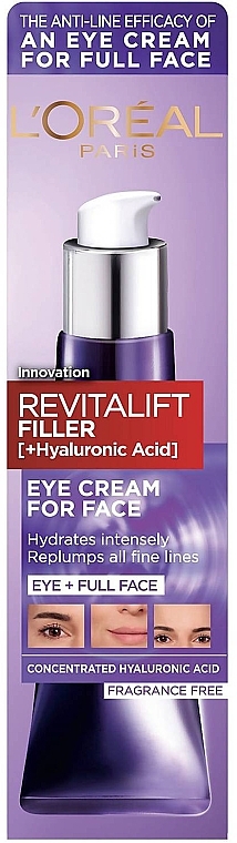 Anti-Aging Hyaluronic Acid Face Cream - L'Oreal Paris Revitalift Filler [+Hyaluronic Acid] Eye Cream For Face — photo N1