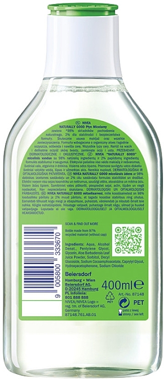 Micellar Water - Nivea Naturally Good Micellar Water Organic Aloe Vera — photo N3