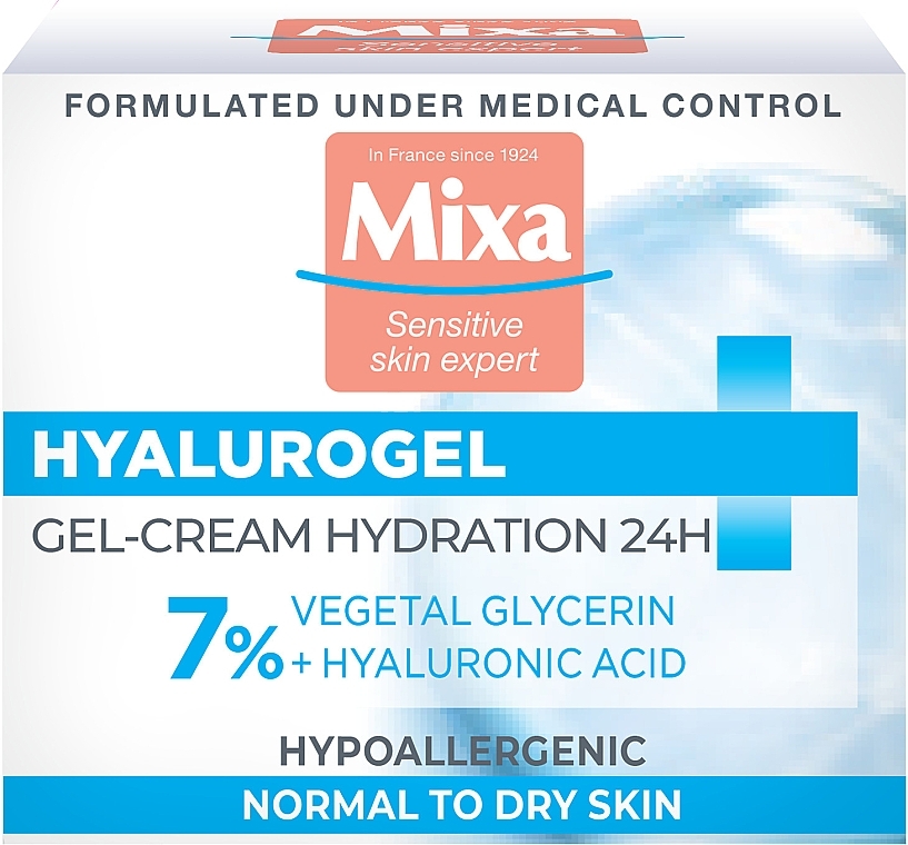 Moisturizing Facial Cream Gel with Hyaluronic Acid & Glycerin for Normal & Sensitive Skin - Mixa Hydrating Hyalurogel Intensive Hydration — photo N1