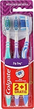 Zigzag Set, medium hardness, green + purple + blue - Colgate Medium Toothbrush — photo N1