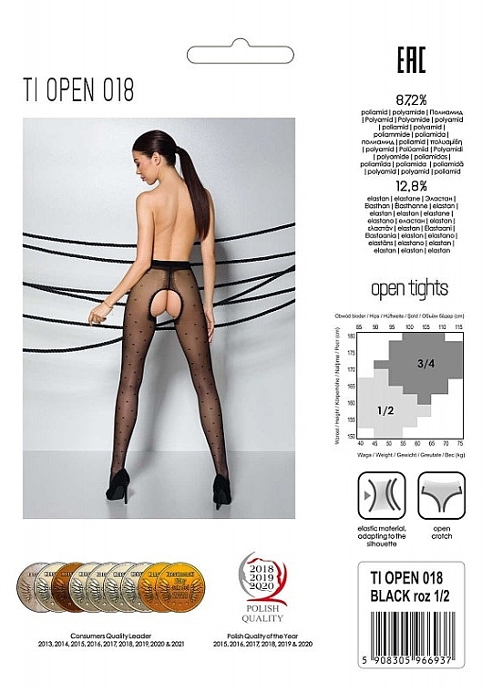 Erotic Tights with Cutout 'Tiopen' 018, 20 Den, black - Passion — photo N2