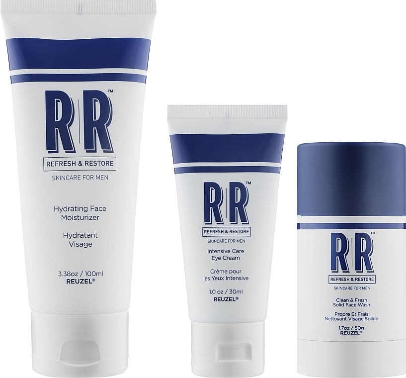 Set - Reuzel Refresh & Restore Skin Care Gift Set (f/st/50g + f/cr/100ml + eye/cr/30ml + bag) — photo N2