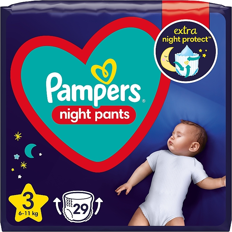 Night Nappy Pants, size 3 (6-11 kg), 29 pcs - Pampers — photo N1