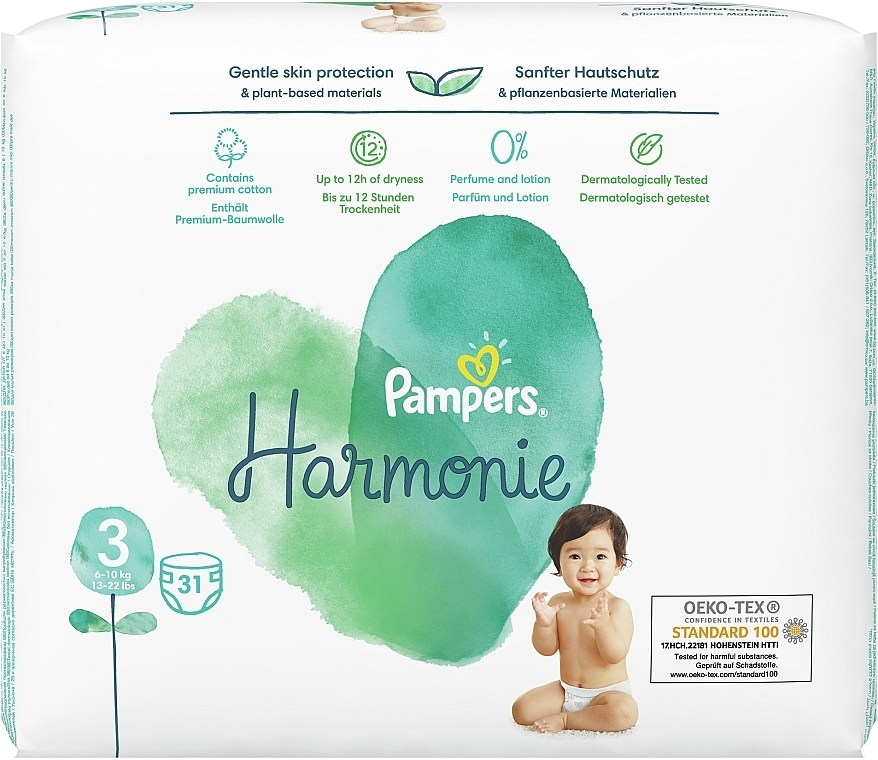 Diapers, size 3 (6-10 kg), 31 pcs - Pampers Harmonie — photo N10