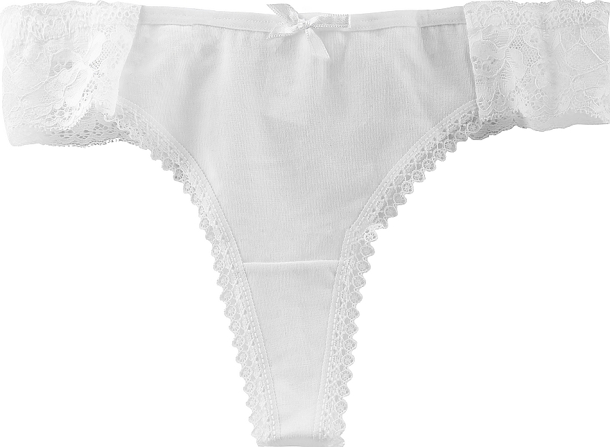 Cotton Thong with Lace, 1 pc, white - Moraj — photo N1