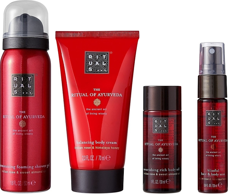 Set - Rituals The Ritual of Ayurveda Rebalancing Treat (b/cr/70ml + sh/gel/50ml + mist/20ml + b/oil/75ml) — photo N1