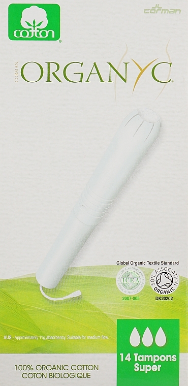 Organic Cotton Tampons with Applicator, 14 pcs. - Corman Organyc Internal Super — photo N1