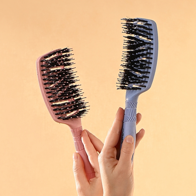 Hair Brush with Boar Bristles, blue - myBuddy — photo N3