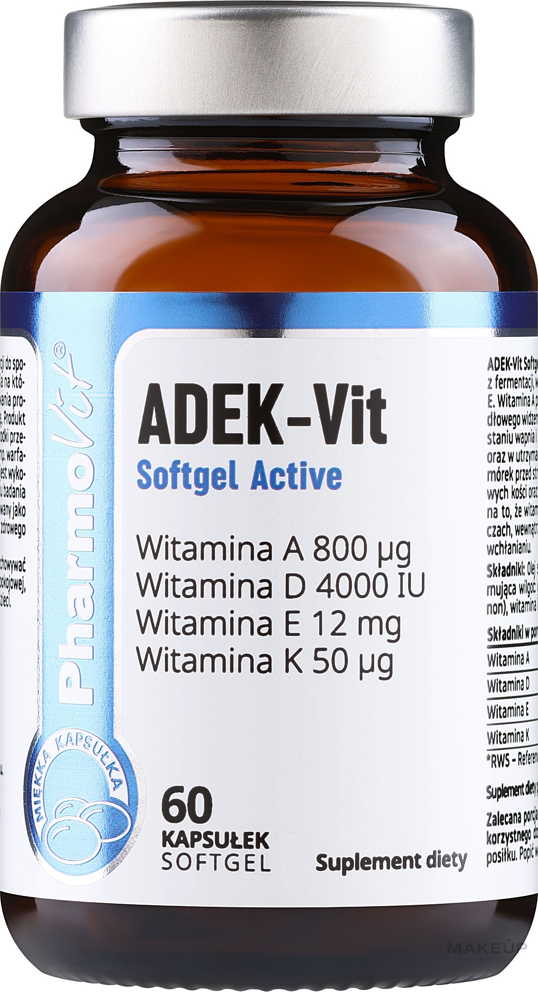 ADEK (Vitamins A, D, E, K) Adult Dietary Supplement  - Pharmovit Clean Label ADEK-Vit Softgel Active — photo 60 szt.