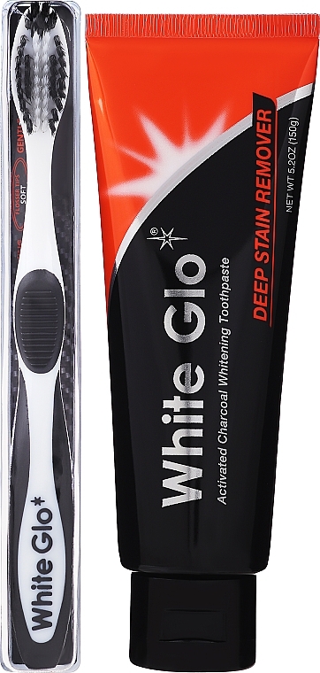 Set with Black-White Toothbrush - White Glo Charcoal Deep Stain Remover Toothpaste (toothpaste/150ml + toothbrush) — photo N4