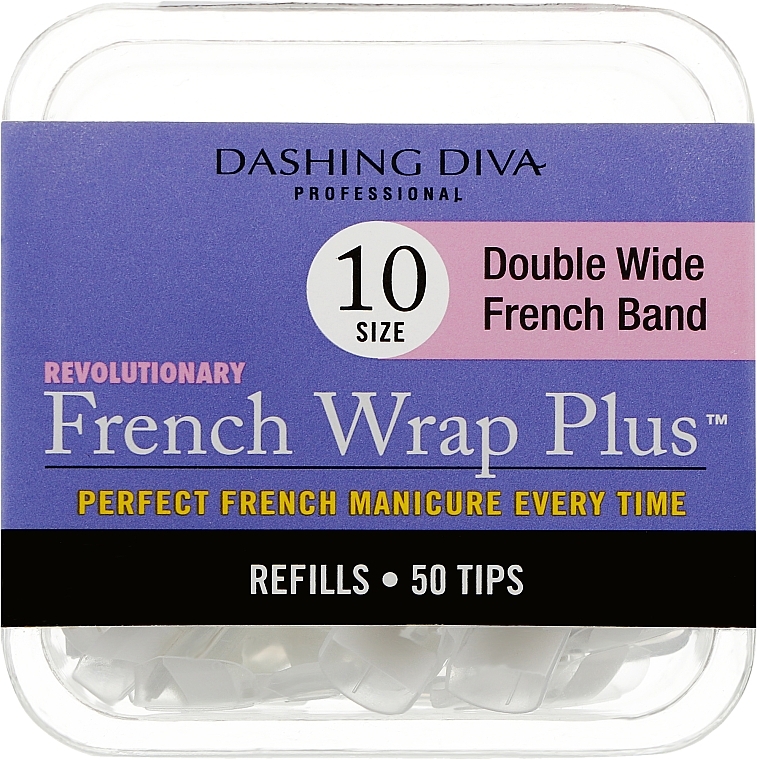 Wide Tips 'French Smile+' - Dashing Diva French Wrap Plus Double Wide White 50 Tips (Size 10) — photo N1