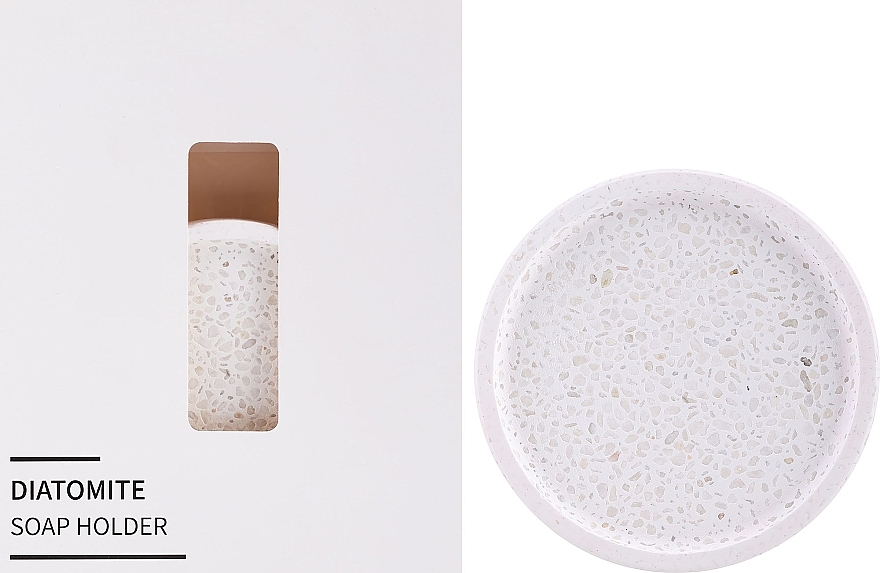 Diatomaceous Earth Soap Dish, white round with pebbles - Yeye — photo N3