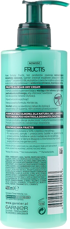 Hair Cream - Garnier Fructis Aloe Air-Dry Cream — photo N2