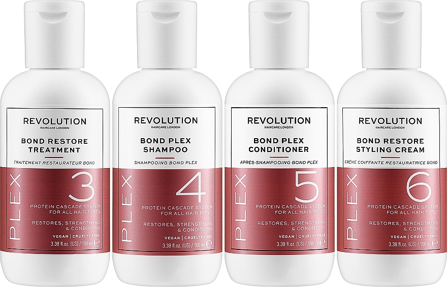 Set - Makeup Revolution Haircare Bond Plex (tr/100ml + sh/100ml + cond/100ml + h/cr/100ml) — photo N2