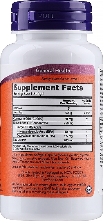 Coenzyme Q10, 60 mg, 60 softgels - Now Foods CoQ10 With Omega-3 — photo N2