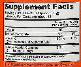 Food Supplement "Acerola & Vitamin C" - Now Foods Acerola 4:1 Extract Powder — photo N4