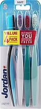 Fragrances, Perfumes, Cosmetics Soft Toothbrush, 4 pcs, black/blue + gray + green + mint - Jordan Ultimate You Soft Toothbrush