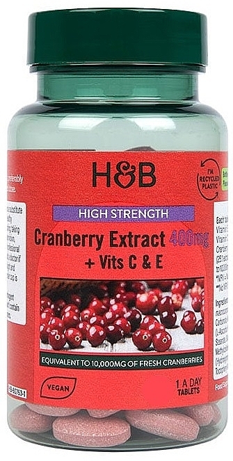 Cranberry+Vitamins C and E Dietary Supplement, 400 mg - Holland & Barrett High Strength Cranberry Extract + Vits C&E 400mg — photo N1