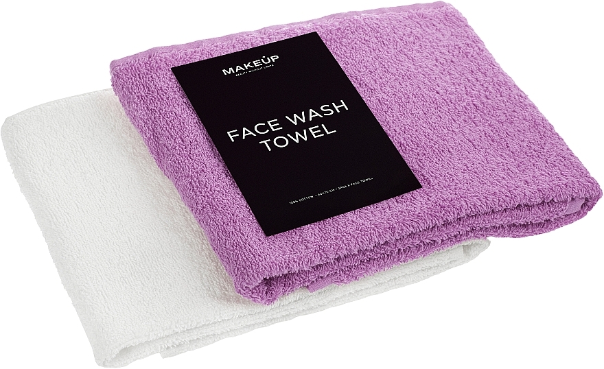 Face Towel Set 'Twins', white and lilac - MAKEUP Face Towel Set Pink + White — photo N2