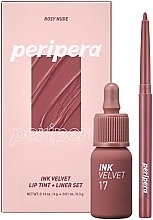 Fragrances, Perfumes, Cosmetics Set - Peripera Ink Velvet+ Lip Liner Set Rosy Nude (tint/4g + lip/liner/0.3g)