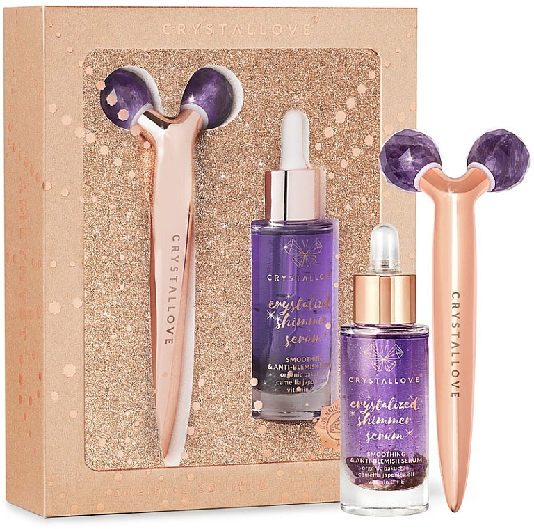 Set - Crystallove Amethyst 3D Lift & Sculpt Set Limited Edition (ser/30ml + massager/1pc) — photo N1