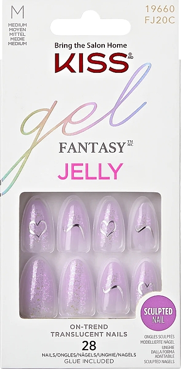False Nail Set, size M, 28 pcs. - Kiss Gel Fantasy Jelly — photo N1