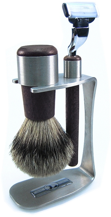Shaving Set - Golddachs Pure Badger, Wenge Wood, Stainless Steel, Mach3 (sh/brush + razor + stand) — photo N1