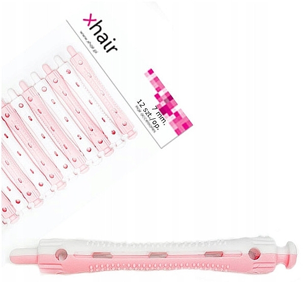 Whooping Curlers, length 7 cm, d7 mm, white and pink, 12 pieces - Xhair — photo N3