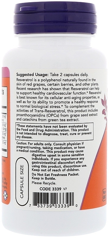 Natural Resveratrol, antioxidant 50mg - Now Foods Natural Resveratrol — photo N3