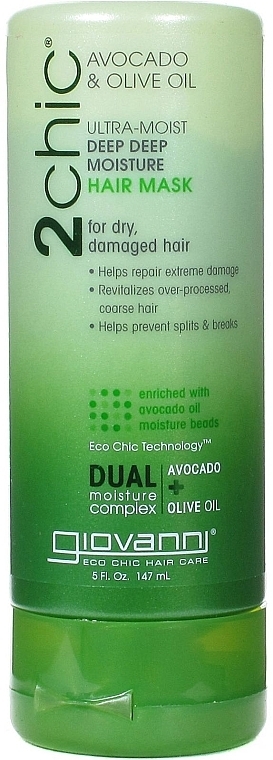 Hydrating Hair Mask - Giovanni 2chic Ultra-Moist Deep Deep Moisture Hair Mask Avocado & Olive Oil — photo N1