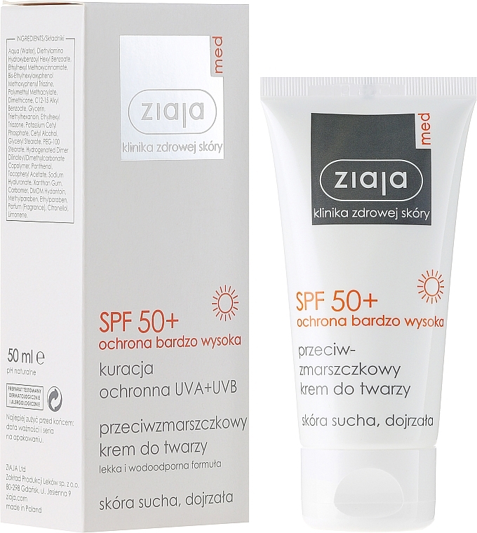 Anti-Wrinkle Face Cream for Mature & Dry Skin SPF 50+ - Ziaja Med Cream Wrinkle Dry Spf 50 — photo N1