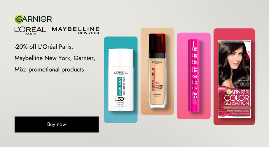 -20% off L'Oréal Paris, Maybelline New York, Garnier, Mixa promotional products. Prices on the site already include a discount.