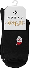 Women Long Socks with Christmas Motif, black with Santa - Moraj — photo N1