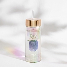 Glass Holographic Water Bottle with Amethyst & Tube, 400 ml - Crystallove Glass Hologram Water Bottle with Amethyst and Straw — photo N4