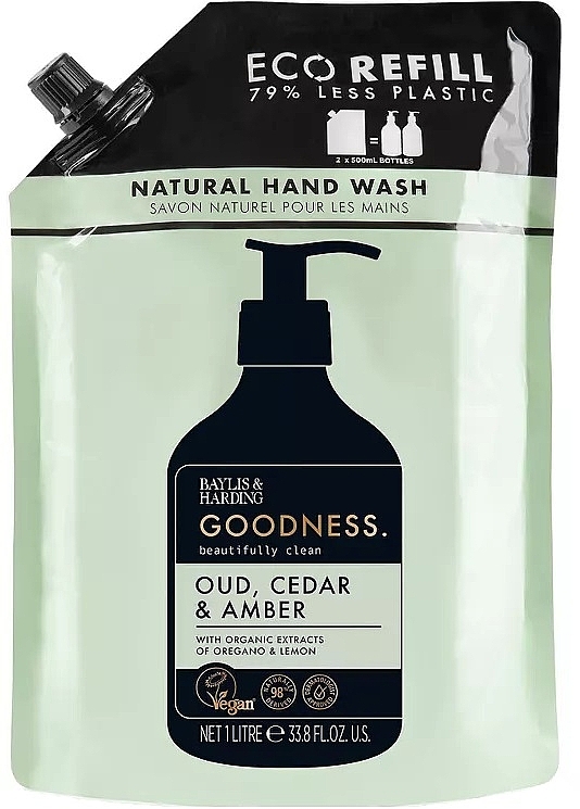 Liquid Hand Soap - Baylis & Harding Goodness Oud, Cedar & Amber Natutal Hand Wash Refill — photo N1