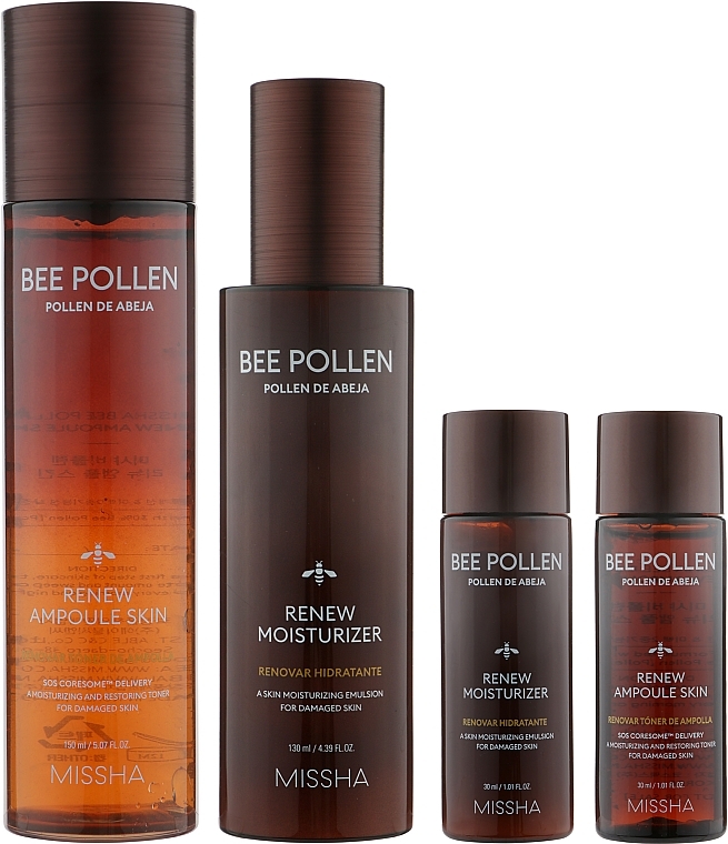 Set - Missha Bee Pollen Renew Skincare Set (ton/150ml + emulsion/130ml + mini/ton/30ml + mini/emulsion/30ml) — photo N2