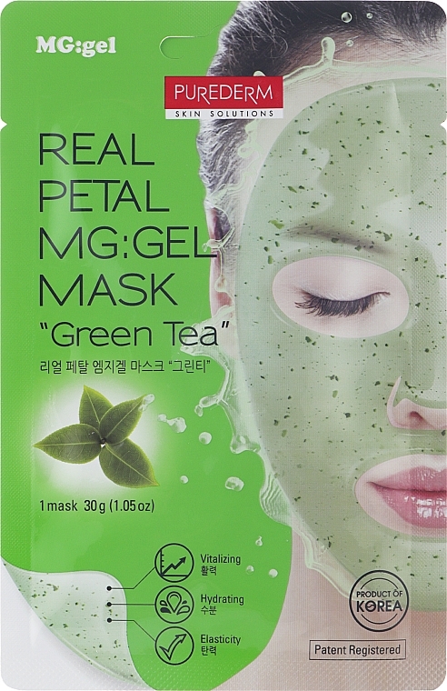 Hydrogel Face Mask 'Green Tea' - Purederm Real Petal MG:Gel Mask Green Tea — photo N1